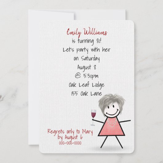 ワインと80歳の誕生日パーティーガール 招待状 (正面)