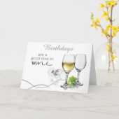 ワインに良い時間誕生日カード カード (黄色い花)