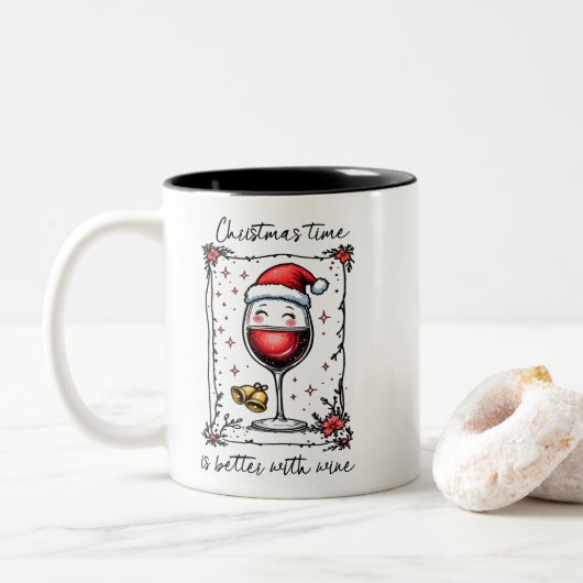 ワインのあるクリスマスは最高  ツートーンマグカップ (ドーナツ)