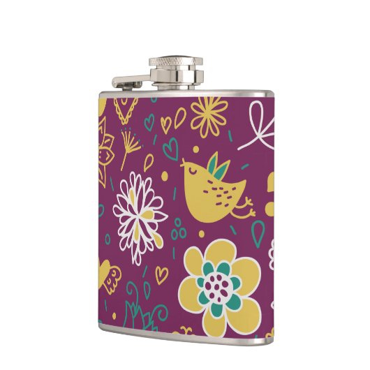 ワインのお洒落な鳥および花 フラスク (左)