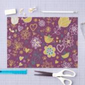 ワインのお洒落な鳥および花 薄葉紙 (クラフト)