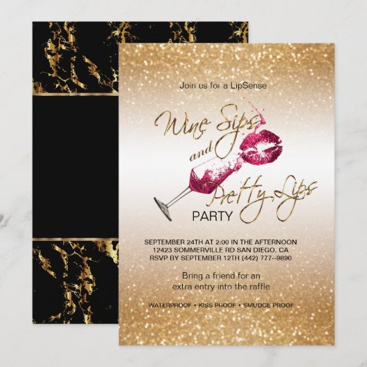 ワインのひとすすりと美しい唇のパーティー 招待状 (正面/裏面)
