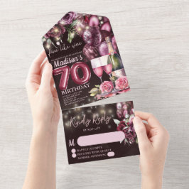 ワインのような上質さ ラグジュアリー70歳誕生日 返信 オールインワン招待状