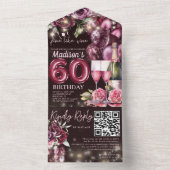 ワインのように上品な60歳誕生日受付QRコード オールインワン招待状 (内側)