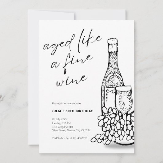 ワインのように年を取った素晴らしミニマリスト老舗招待状 招待状 (正面)