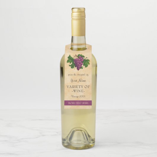 ワインのエレガントなヴィンテージの紫色のブドウのカスタムのテンプレート ボトルネックタグ (ボトル)