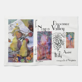 "ワインのガラスが付いているフルーツ" キッチンタオル