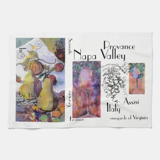 "ワインのガラスが付いているフルーツ" キッチンタオル (横)