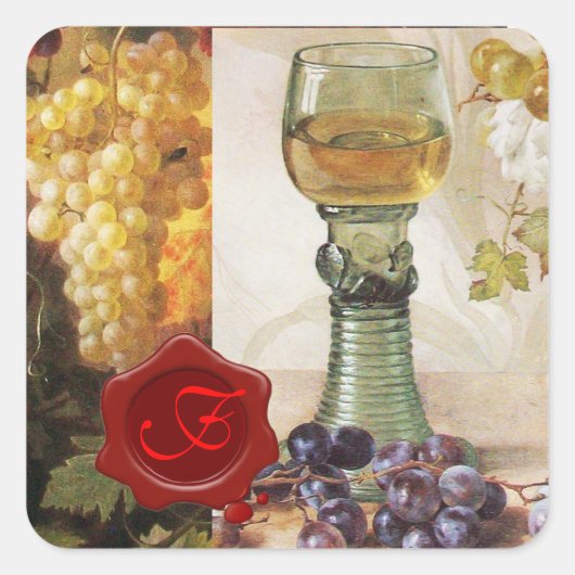 ワインのガラス,古いグレープブドウ畑パーティーモノグラム スクエアシール (正面)