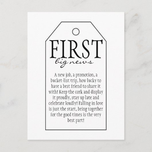 ワインのギフトラベルボトル – 最初のビッグニュース ポストカード (正面)