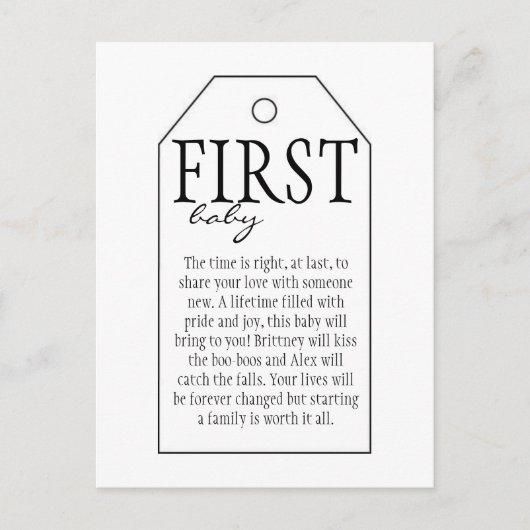 ワインのギフトラベルボトル – 最初のベビー ポストカード (正面)