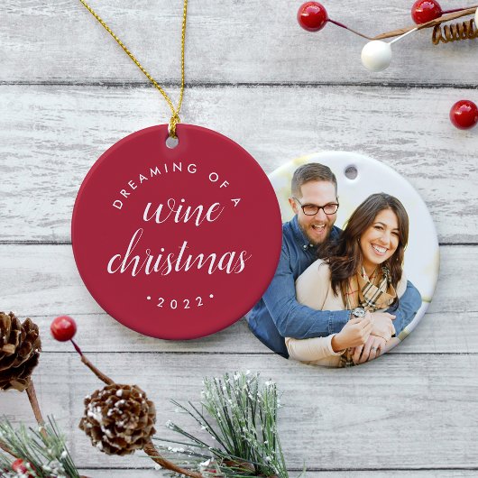 ワインのクリスマスフォトを夢見る セラミックオーナメント