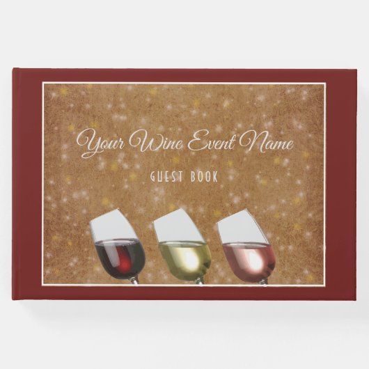 ワインのグラスとワインの試飲、星空の金ゴールド ゲストブック (正面)