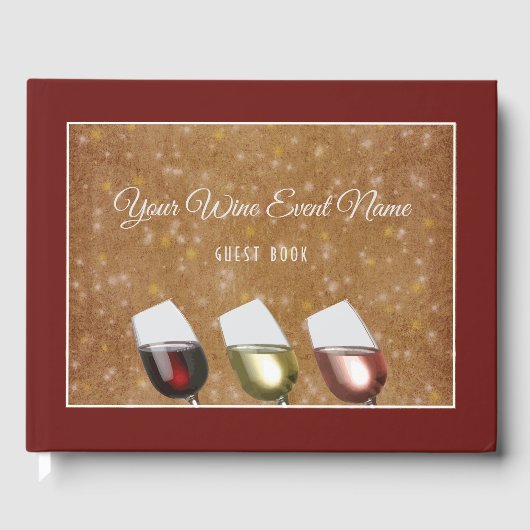 ワインのグラスとワインの試飲、星空の金ゴールド ゲストブック (正面)