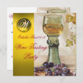 ワインのグラスと古いブドウの木の庭のパーティーのモノグラム 招待状 (正面/裏面)