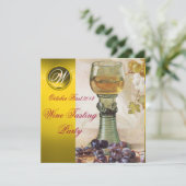 ワインのグラスと古いブドウの木の庭のパーティーのモノグラム 招待状 (スタンド正面)