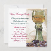 ワインのグラスと古いブドウの木の庭のパーティーのモノグラム 招待状 (裏面)