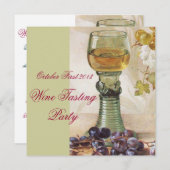 ワインのグラスと古いブドウの木の庭のパーティー 招待状 (正面/裏面)