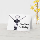 ワインのコルクせん抜きのハッピーバースデーのパーティー カード (黄色い花)