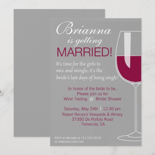 ワインのシャワー 招待状 (正面/裏面)