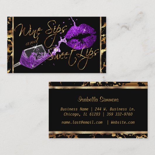 ワインのスープと甘い唇 – 紫 – 大理石 名刺 (正面/裏面)