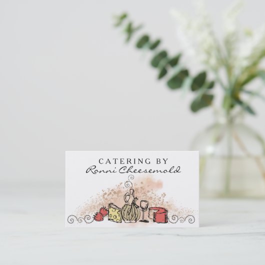 ワインのチーズフルーツのシェフのケイタリングビジネスカード 名刺 (スタンド正面)