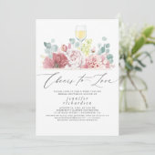 ワインのテイスティングダスティピンクフローラブライダルシャワー 招待状 (スタンド正面)