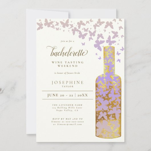 ワインのテイスティングバチェロレッテ週末金ゴールド蝶 招待状 (正面)