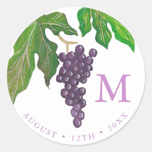 ワインのテイスティングパーティーブドウのモノグラム ラウンドシール (正面)