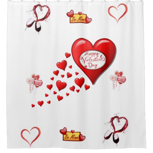 ワインのハートバレンタインのシャワーカーテン シャワーカーテン (正面)