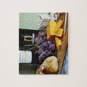ワインのパンのチーズおよびブドウの静物画 ジグソーパズル (縦)