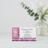 ワインのピンクの白い刺繍のばら色の名刺 名刺 (スタンド正面)