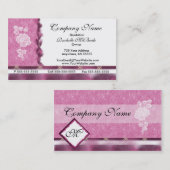 ワインのピンクの白い刺繍のばら色の名刺 名刺 (正面/裏面)