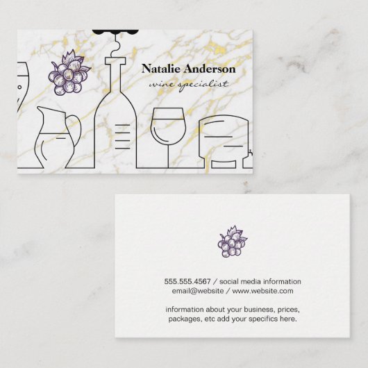 ワインのブドウと容器 |大理石 名刺 (正面/裏面)