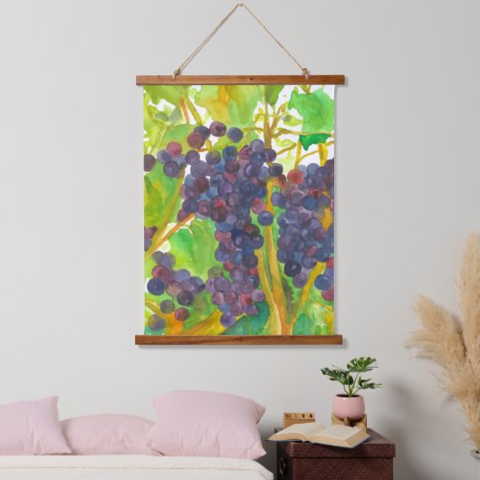 ワインのブドウのつる植物の水色 吊り下げ型タペストリー (寝室)