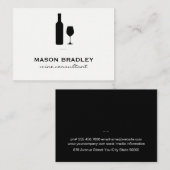 ワインのボトルとガラスの白黒 名刺 (正面/裏面)