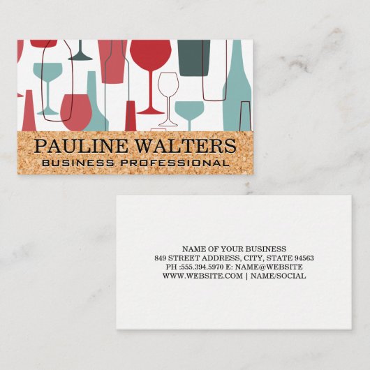 ワインのボトルとグラスのパターン 名刺 (正面/裏面)