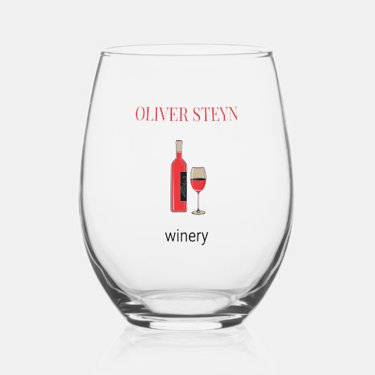 ワインのボトルと白ガラス ステムなしワイングラス (正面)