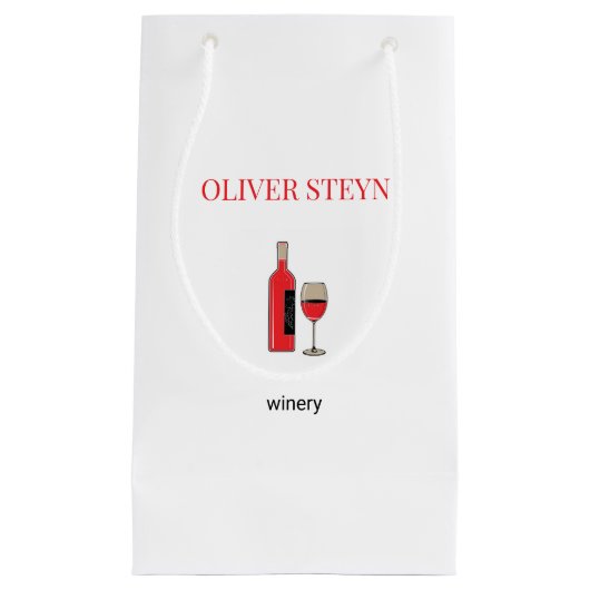 ワインのボトルと白ガラス スモールペーパーバッグ (正面)