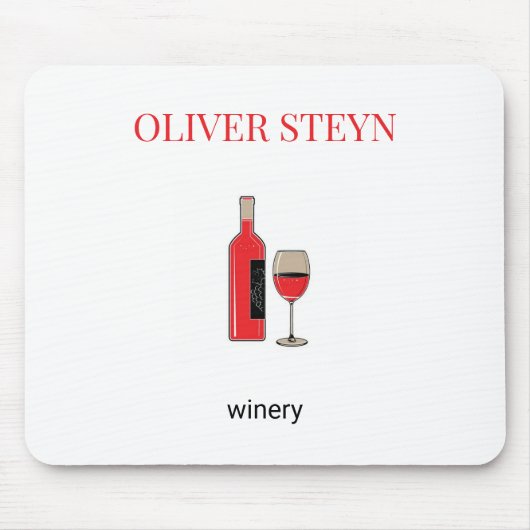 ワインのボトルと白ガラス マウスパッド (正面)