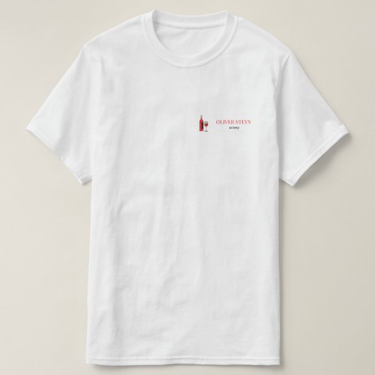 ワインのボトルと白ガラス Tシャツ (デザイン正面)