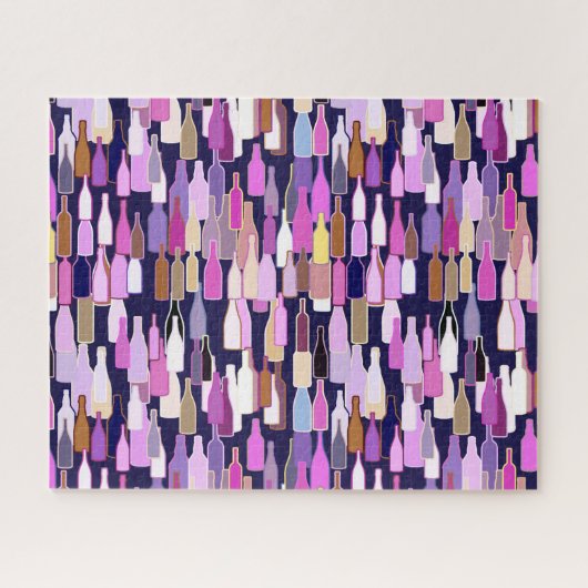 ワインのボトル数々の、カラー、濃い青の背景 ジグソーパズル (横)