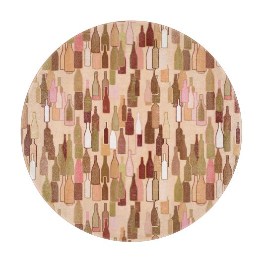 ワインのボトル、地球の色、明るいサンゴの背景 カッティングボード (正面)