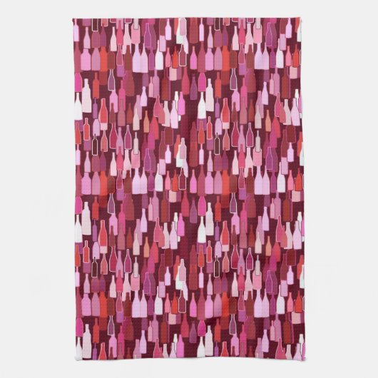 ワインのボトル、梅の色合い、バーガンディーの背景 キッチンタオル (縦)