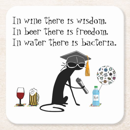 ワインの中に知恵のワインおもしろいことわざ スクエアペーパーコースター (正面)