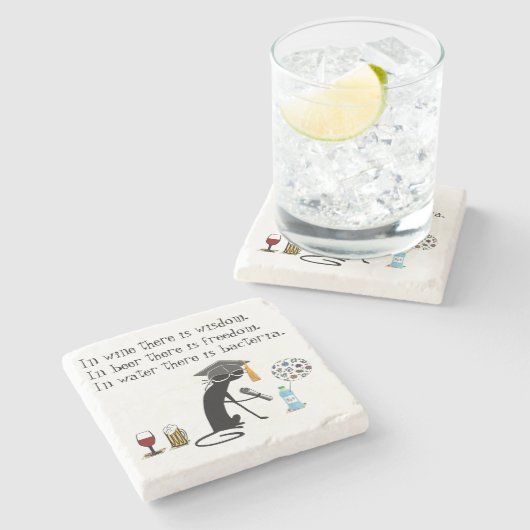 ワインの中に知恵のワインおもしろいことわざ ストーンコースター (横)