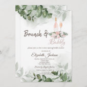 ワインの味ユーカリ緑のブランチ&バブリー 招待状 (正面/裏面)