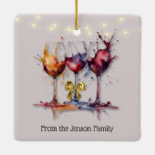 ワインの水彩画のスプラッシュ セラミックオーナメント (裏面)