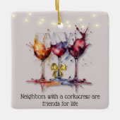 ワインの水彩画のスプラッシュ セラミックオーナメント (正面)