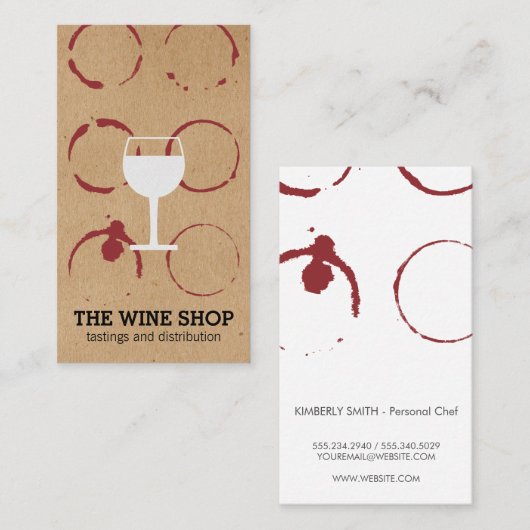 ワインの汚れとガラスを持つ天然茶 名刺 (正面/裏面)